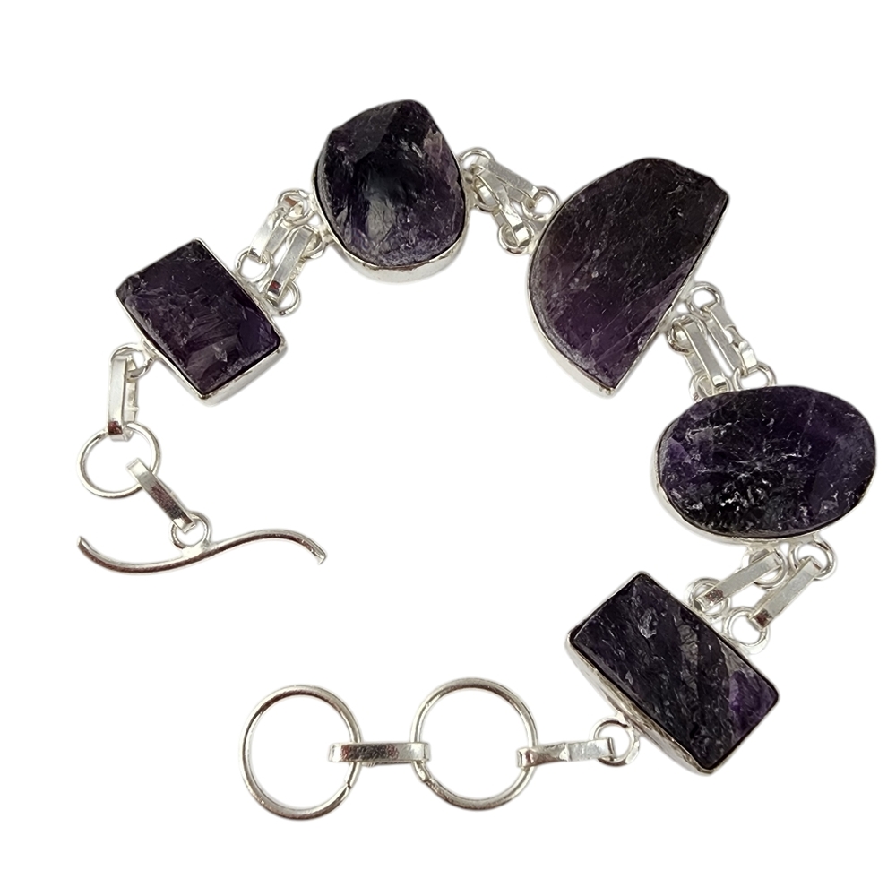Rough purple amethyst gemstone bracelet chunky statement bracelet silver J13